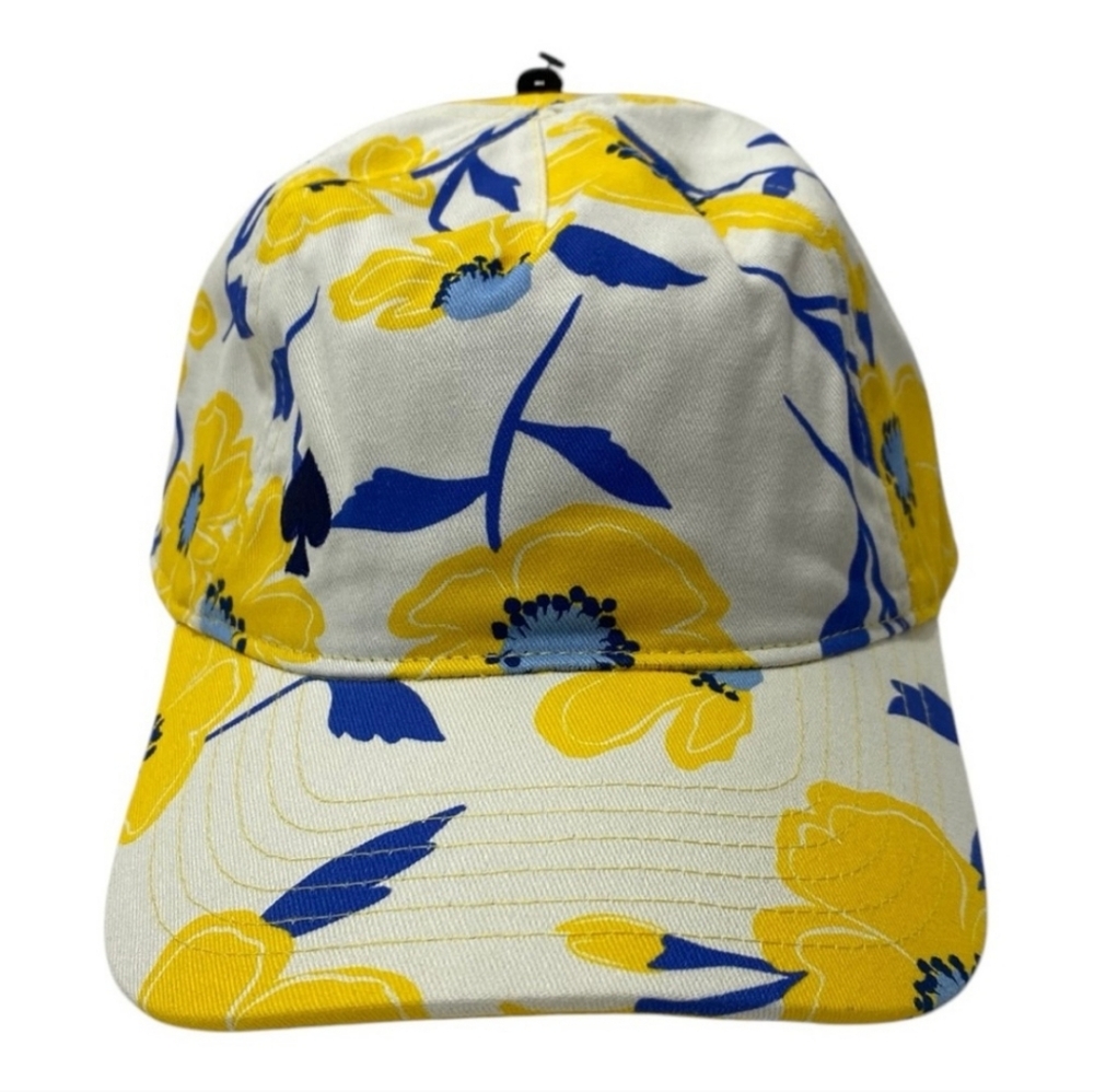 NWT Kate Spade Sunshine Yellow Blue Floral Embroidered Baseball Cap
